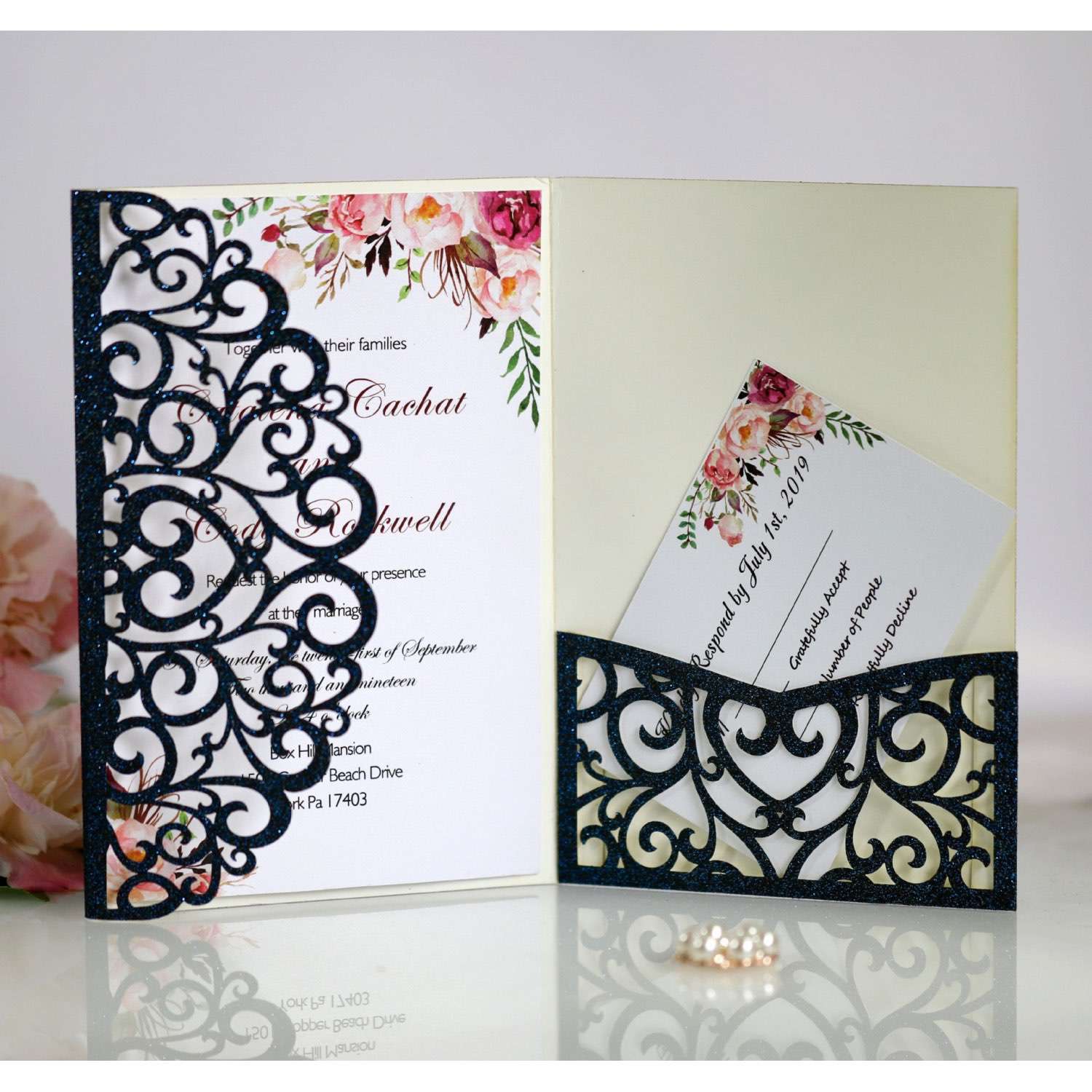 Invitation Card Laser Cut Glitter Paper Wedding Invitation Personalized Custom